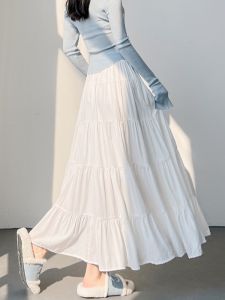 Elegant High Waist A-Line Midi Skirt Womens Spring Summer Cake Style Frock Skirt Flared Hemline Slimming Versatile Umbrella Skirt