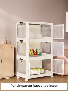 Lemari Plastik Cabinet Storage Box Kotak Penyimpanan Lipat Serbaguna Plastik Roda Anti Jamur & Rayap