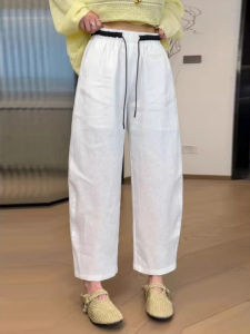 Shalldoer | Quần ống rộng cạp cao cho nữ mùa hè 2025 Quần ống đứng màu khối thiết kế cao cấp có dây rút Quần ống rộng cho dáng người quả lê