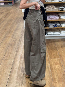 American Military Green Casual Wide Leg Pants Womens Multi-Pocket Loose Slimming Workwear Knife Edge Trousers