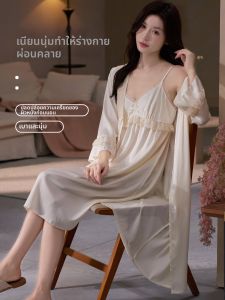 LEZIMENG | Icy Silk Padded Lace Sleep Dress