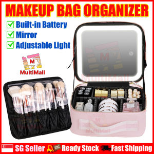 Makeup Case with Light & Mirror Pink Standard Portable Travel Cosmetic with Mirror Light Adjustable Divider Makeup Brushes Storage Organizer Black