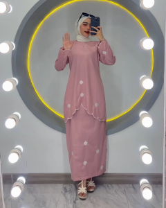 Qiarinn - Stelan Rok Kurung Melayu Bordir Atas Bawah Katun Toyobo