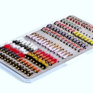 Bimoo 126pcs Flies Set Prince Nymph Scud Midge Flies Kit With Portable Fly Box Bass Trout Grayling Bluegill Fly Fishing Lures
