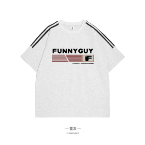 เสื้อยืดแขนสั้นผู้ชายผู้หญิงสไตล์ย้อนยุคอเมริกัน 3 แถบ คอกลม แขนสั้น แฟชั่นฤดูร้อน คู่รัก ลำลอง สวมใส่สบาย ผ้าฝ้าย