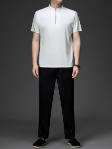 J&FO | Silk Short Sleeve Stand Collar Embroidered Shirt Set