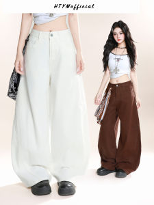 HTYM American Retro Ribbon Bend Knife Pants Womens Autumn New Street Loose Slimming Wide Leg Floor-Length Pants