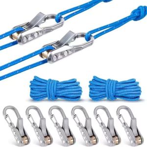 4Sets Polyester Rope Adjust Cord Tensioner Pulley Ratchet Tie Down Strap Stainless Steel Hook Car Truck Cargo Luggage Fixing Camping