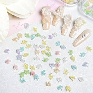 จี้เล็บเรืองแสงรูปใบไม้คู่ขนาดเล็ก 3 มิติ ดีไซน์แฟนตาซีสีสันสดใส ทำจากเรซิ่น สำหรับตกแต่งเล็บและเคสมือถือด้วยตัวเอง