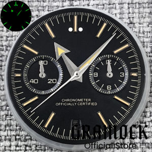 GRAMOCK 31.5mm VK64 Quartz Black/Neay/Grey Watch Dial With Silber Beige 5-pin Watch Hands Luminous Fit VK64 Quartz Movement
