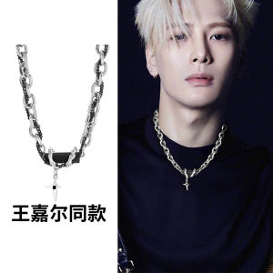 Wang Jiawei Mens Necklace Trendy Cuban Link Titanium Steel Pendant Lockbone Chain Fashion Jewelry Gift for Him And Her