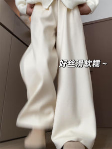 High Waist Wide Leg Pants Womens Spring Autumn Winter Fleece Lined Straight Cut Rice Noodle Pants Korean Style Casual Trousers