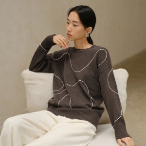 Yigue | Loose Color-block Long Sleeve Knit Sweater