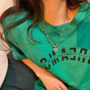 สร้อยคอไททาเนียมทรงหัวใจสำหรับผู้หญิง สไตล์ฮิปฮอป ไม่ซีดจาง เครื่องประดับแฟชั่นใหม่ โซ่ไหปลาร้า โซ่ยาว 21 ซม.