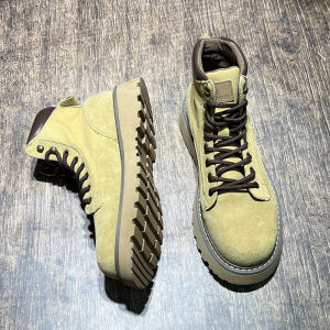 Leather Martin Boots Mens Spring Autumn Middle Help Retro Large Yellow Boots British Style Thick Bottom Heightening Soft Bottom Fleece Short Boots