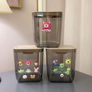 Cute Small Desktop Trash Can Press to Open Lid Transparent Bedroom Coffee Table Makeup Desk Use Paper Basket Long Cylinder Shape