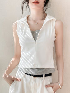GEBEISHANG | V-neck Half Zip Sleeveless Vest Slims Figure Layering Top