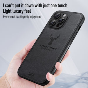 CrashStar Fashion Deer Elk Cloth Soft Shockproof Phone Case For iPhone 16 15 14 13 12 11 Pro Max Mini X XR XS Max 8 7 6 6S Plus + SE 2020 Frabic Sweatproof Anti-fingerprint Phone Casing Cover Shell With Full Cover Lens Camera Protection