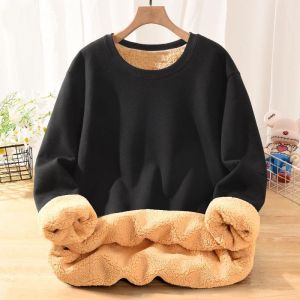 Thickened Fleece round Neck Sweatshirt Mens Lamb Velvet Base Shirt Trendy Casual Inner Wear Autumn Winter Hoodie Streetwear