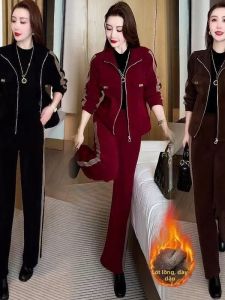 QIAOXIZI | Thickened and Warmed Large Size Fashionable Two-Piece Outfit for Middle-aged Women