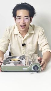 AIKO #AK-200SS สีเขียวมะกอก เตาแก๊สปิคนิค 2.6 KW เซฟตี้ป้องกันระเบิดสองชั้น (แถมกระเป๋า ไม่แถมแก๊ส)