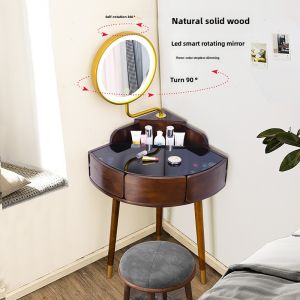 Modern Minimalist Wooden Triangle Makeup Desk Rotatable Mini Size for Bedroom Corner Design Luxury Simple Art Style Furniture