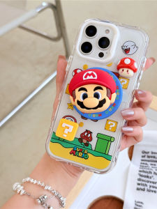 Mario Cartoon Magnetic Absorption Phone Stand Protective Case Compatible with Apple iPhone 16 pro Max 15 pro 14 pro 13 Dual Layer IMD Shockproof Cover