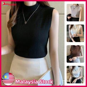 Spring Summer Knitted T-Shirt Sleeveless Slim Womens Pullover Sleeveless Knit Cropped Slim Fit Top Office Ladies