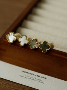 Elegant Vintage Four Leaf Clover Abalone Mosquito Coil Tray Clip-On Earrings: Versatile No Piercing Required Fashion Jewelry