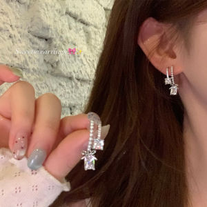 Korean Style Sparkling Pearl Butterfly Knot Square Sugar Zinc Stone Earrings Luxury Elegant Womens Fashion Jewelry Ear Studs