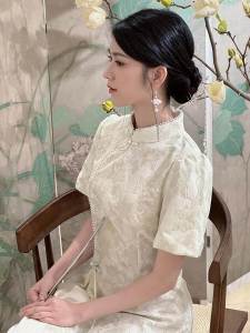 2024 New Arrival Green Tea Ao Dai Cheongsam New Chinese Young Style Girls Casual Improved Summer Dress Fresh
