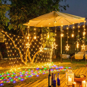 Outdoor solar grid lamp waterproof Christmas lamp festival decorative lamp string camping family party decorative lamp string Ramadan street shopping center lawn decorative garden lamp mesh lamp
