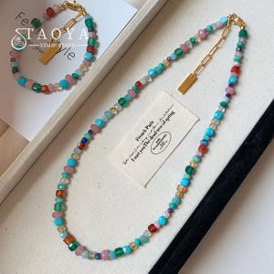 Colorful Natural Stone Beaded Necklace: 2024 Women's Sweet & Fashionable Jewelry Set