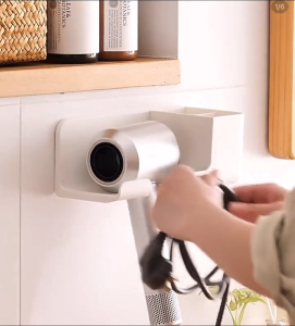 Wall Mounted Hair Dryer Rack Holder Punch-Free Toilet Wall Bracket Bathroom Hair Dryer Storage Rack