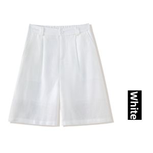 MEITESIJIAONU | Bamboo Natural Flax Casual Shorts for Summer Loose Waist A-Line Wide Leg