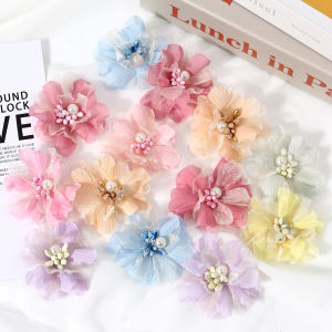 2/5Pcs Chiffon Artificial Flowers Yarn Fake Flowers For Home Decor Wedding Decoration DIY Bride Hair Clothing Wreath Accessories