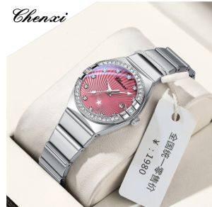 CHENXI 340 New Quartz Circular Diamond Inlaid Calendar Luminous Waterproof Stainless Steel Watches for Woman Para Damas