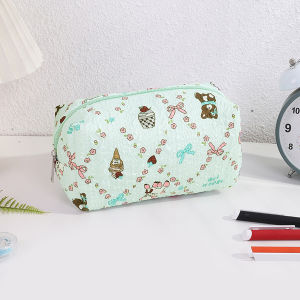 1PC Cute Large Capacity Pencil Case Floral Bow Print Portable Stationery Storage Pouch Zipper Pen Bag School Supplies Gift