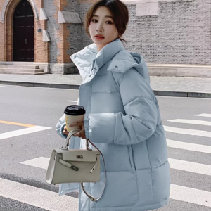 Korean Style Womens Thickened Winter down Cotton Jacket Hooded Bread Style Coat Long Sleeve Regular Length for All Body Types