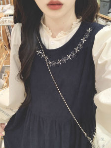 French Vintage Embroidered Corduroy Dress Womens Autumn Loose Forest System Two-Piece Set Gentle Wind First Love Long Dress
