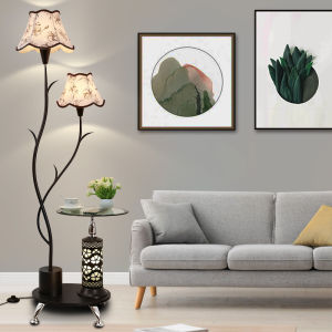 Modern Minimalist Internet Famous Living Room Bedroom Sofa Side Table Lamp Remote Control Floor Lamp Iron Fabric Shade LED Light