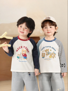 CUTEPANDAS | Áo thun trẻ em dài tay sọc casual