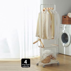 Small Movable Clothes Drying Rack with Handle and Laundry Basket