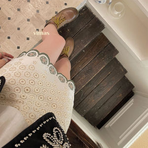 กระโปรงทรงเอเอวสูง ผ้าฝ้าย ทรงเอ ทรงตรง ฤดูร้อน 2024 กระโปรงสั้นทรงเอผ้าฝ้ายปักลายสไตล์โรแมนติกสไตล์ย้อนยุคสไตล์ย้อนยุค