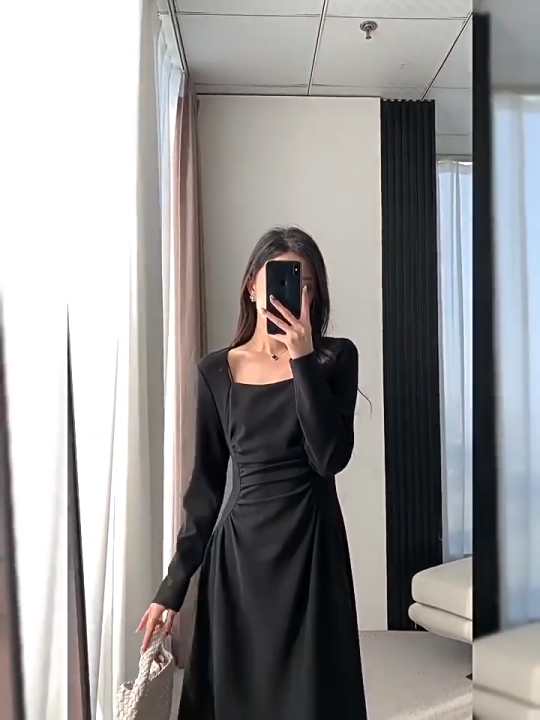black summer elegant korean dress for woman casual formal long