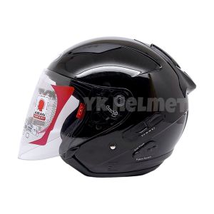 Paket Ganteng Helm KYT Galaxy solid Black metalic flat Visor Venom Iridium Red