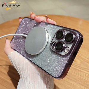【With Lens Film】KISSCASE Plating Gradient Glitter Clear Phone Case For iPhone 14 Pro Max 14 Plus 11 12 13 Pro Max Soft Silicone Wireless Charge Shell Cover