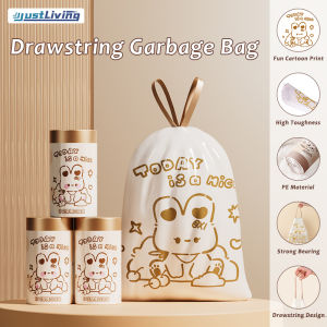 JustLiving Premium Printed Drawstring Trash Bags Portable Drawstring Rubbish Bag Recycling Wastebasket Garbage Can Liners Bag High Temperature Resistant Leak-Proof Garbage Bag Large Capacity