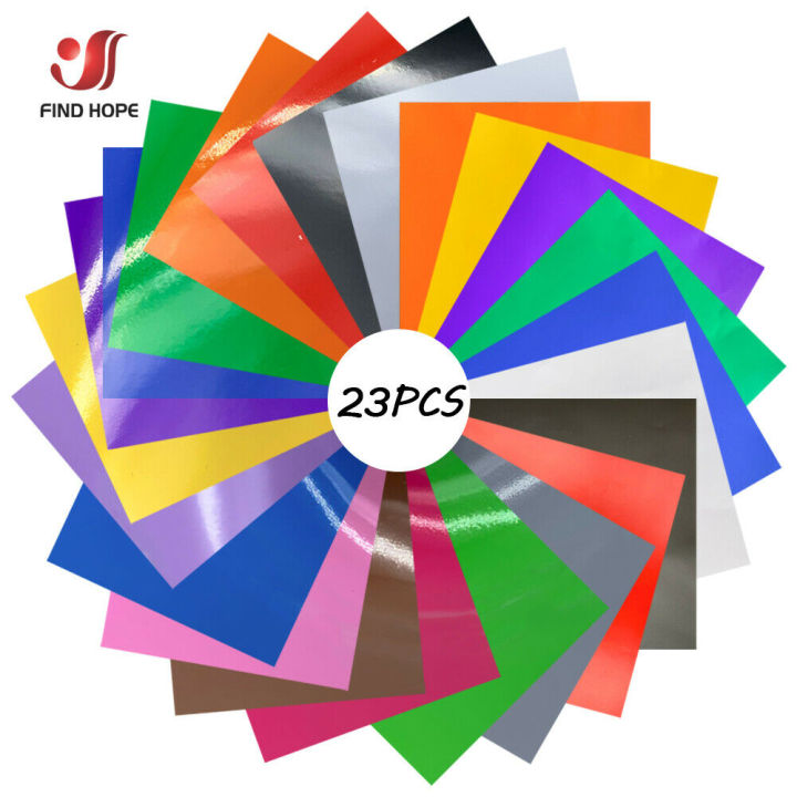 Permanent Vinyl Sheets Pack of 23 12"x 10" Bundle of Assorted Colors Matte & Glossy Adhesive Craft Outdoor Vinyl for Cutting DIY