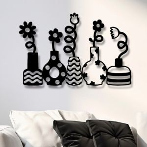 CIFbuy | Black Minimalist Metal Wall Vase Modern Flower Holder Art for Living Room Office Decor